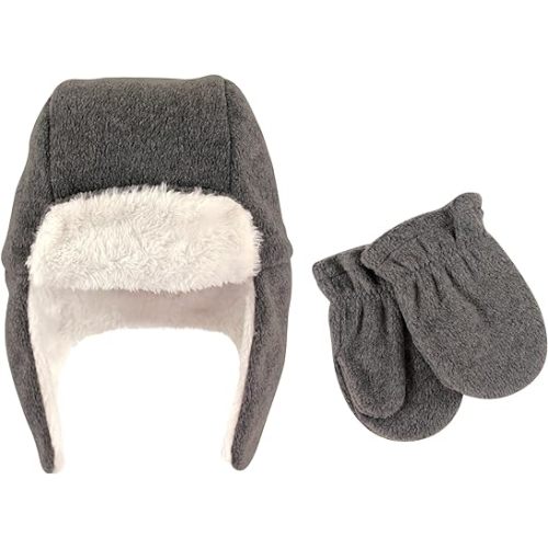 Hudson Baby Unisex-Baby Fleece Trapper Hat and Mitten Set