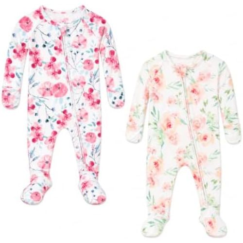 Baby Footie Pajamas 2 Packs Viscose from Bamboo Sleepers 0-9 Months