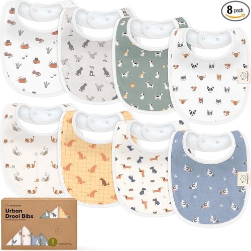 8-Pack Organic Baby Bibs for Boys, Girls - Soft Cotton Drooling and Teething Bibs for Baby Girl & Boy, Extra Absorbent, Easy to Clean & Put On for Toddler, Newborn, Infant 0-24 Months (Pets & Paws)