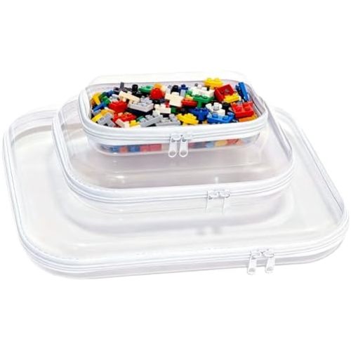 3PCS Clear Hard Plastic Zipper Case, Double Zippers Hard Pouch, Portable Travel Organizer Bin Clear Makeup Bag for Toy Storage, Snack Bag, Cosmetics, Pencil Case, Diaper Bag, Toiletry Bag