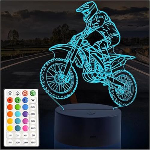 Dirt Bike Gift 3D Night Light, 16 Colors Illusion Night Lamp for Boys - Dirt Bike Themed Bedroom Lamps, Optical Illusion Lamp with Remote Control, Kids' Room Décor, Cool Gifts for Motorcycle Lovers