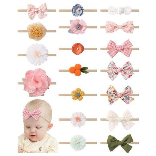 doboi 18PCS Baby Girl Headbands with Bows Baby Flower Hair Bows Nylon Hairbands Handmade Hair Accessories for Newborn Infant Toddlers Little Girls and Kids