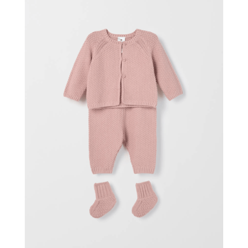 Baby Organic Cotton Cardigan, Pants and Bootie Knit Set - Lotus
