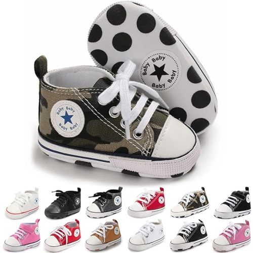 KIDSUN Unisex Baby Boy Girl Canvas Sneaker Soft Sole Infant Lace up Newborn Ankle Toddler First Walkers Crib Shoes