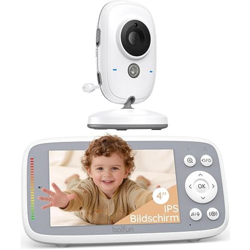 BOIFUN 2026 Baby Monitor with Camera and Audio, No WiFi, 720P 4'' True-Colour Screen, Sound Activated Mode, 2-Way Talk,Temperature Sensor,3X Zoom, Lullaby, Feeding Reminder,11H Battery Life, for Gift