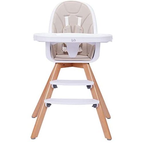 Baby High Chair with Double Removable Tray for Baby/Infants/Toddlers, 3-in-1 Wooden High Chair/Booster/Chair | Adjustable Legs | Easy to Assemble, Cream