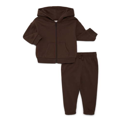 Wonder Nation Baby Unisex Fleece Zip Hoodie and Joggers Set, 2-Piece, Sizes Newborn-18 Months