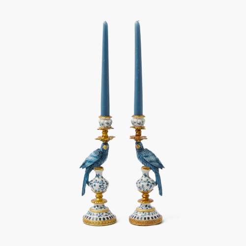 Small Blue Parrot Candle Holder (Pair)