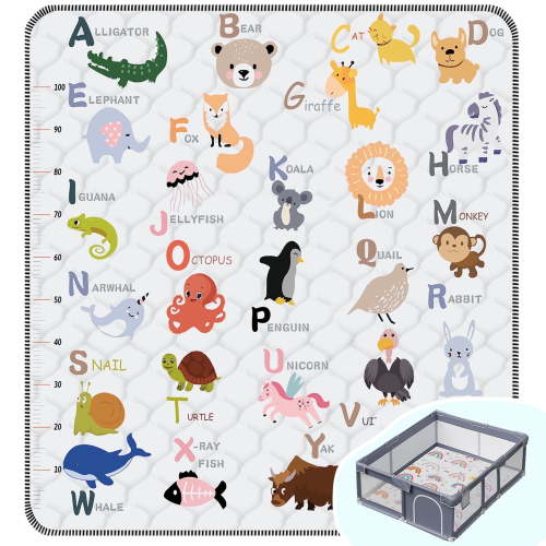 FUGWU Baby Play Mat for Floor, Fits 71x59 Playpen, Non-Slip & Soft Crawling Mat for Infants(Animal Alphabet)