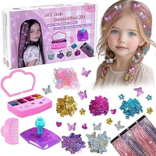 AOSITE Hair Gem Stamper, Girls Hair Bedazzler Kit with Hair Glitter Patch, 10 Pack Hair Jewel Stamper for Girls Toy, Hair Design Art Crafts Gift for Ages 6-12, Reusable Hair Styling Tool