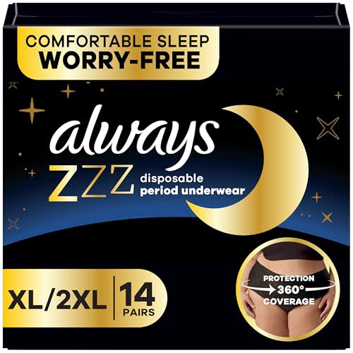 Always ZZZ Overnight Disposable Period Underwear for Women Extra Large/2LX, 360° Coverage for Worry-Free Nights, 14 Count (2 Packs of 7)