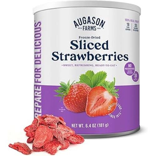 Augason Farms Freeze Dried Sliced Strawberries Can - Gluten Free Snack for Baking, Smoothies, and Emergency Storage - Healthy Individual Fruit Snacks – 6.5 Ounces (18 Servings)