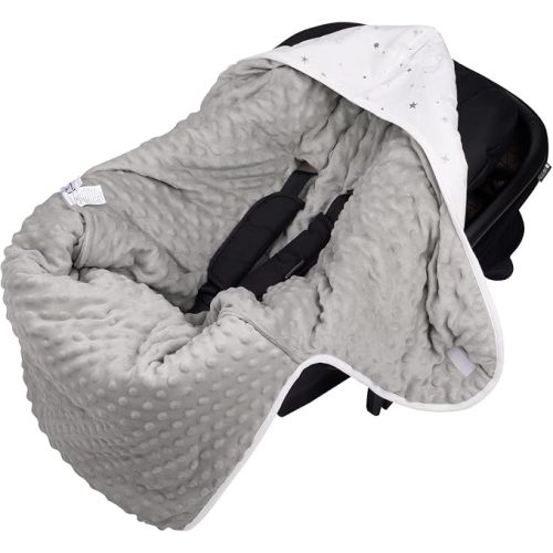 Bebamour Winter Car Seat Cover and Baby Swaddle Blanket - Newborn Wrap for Girls Boys, Warm Winter