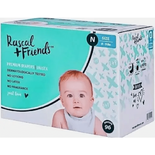 Rascal + Friends New~Born Premium Diapers, 96 Count, 1 Pack (Packaging May Vary)