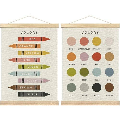 BCUANGD Classroom Wall Decor - Toddlers Kids Colors Poster Hanger with Wood Frames Set of 2, Neutral Educational Learning Wall Hanging Canvas Decor for Kids Room Nursery Home, 12x16 Inches