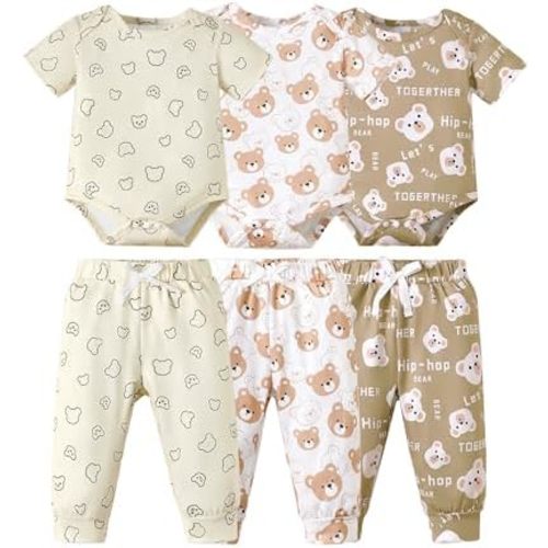 NZRVAWS Newborn Baby Boy Clothes Infant Boy Outfits Romper Pants Set 6 Pcs 0 3 6 9 12 Months