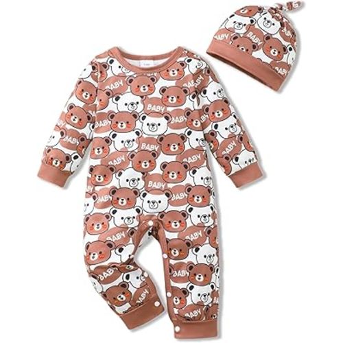 NZRVAWS Baby Boy Clothes Preemie Infant Boy Bear Outfits Jumpsuit Bodysuit Letter Print Romper