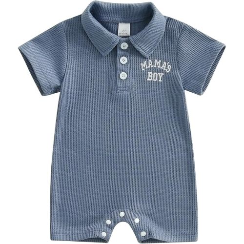 Baby Boy Summer Romper Golf Embroidered Contrast Color Button Collared Short Sleeve Infant Jumpsuit