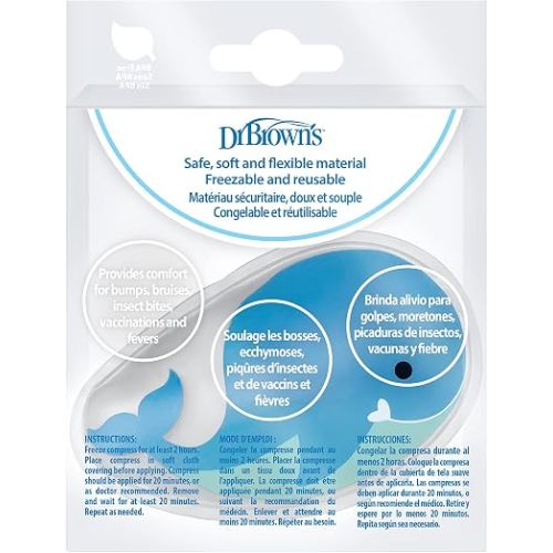 Dr. Brown's Cold Comfort Compress Baby Ice Pack, Freezable Reusable First Aid Pain Relief for Kids, Polar Bear and Whale, BPA Free – 2-Pack