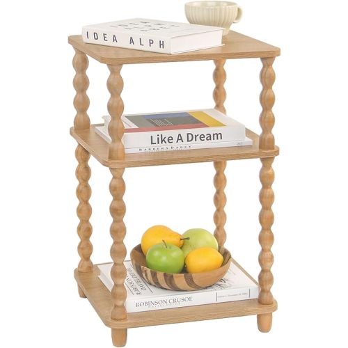 End Table, Modern Side Table with 3 Tier Open Shelf, Small Table Bed Side Tables Bedroom for Small Spaces, Living Room and Office (Rustic Walnut)