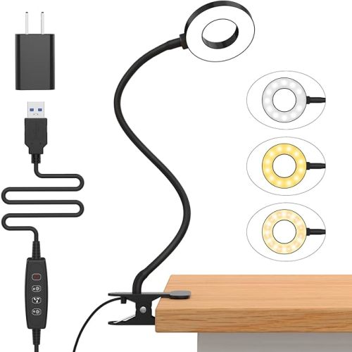 iZELL Desk Lamp, [3 Color Modes & 10 Brightness] LED Reading Light with Clamp, Flexible Gooseneck Book Light for Kids Reading Book in Bed at Night Clip on Table, Headboard, Dorm - 15.8‘’ Black
