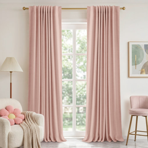 Gracie Oaks Graciella Faux Linen Blackout Curtain Set & Reviews | Birch Lane