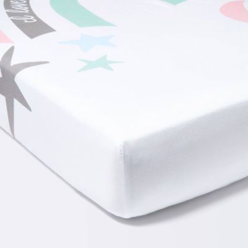 Fitted Crib Sheet Love to Dream Rainbow/Moon/Stars - Gray - Cloud Island™