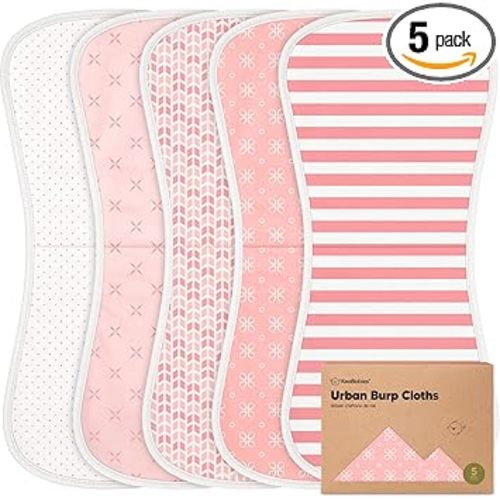 Organic Burp Cloths Baby Boy & Girl - 5-Pack Super Absorbent Cotton Burping Cloths for Babies, Soft & Plush Newborn Spit Up Rags, Infant Towels for Milk Spit Up, Unisex, Large 21" x 10" (Blush)