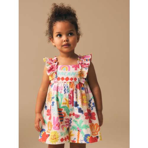 Multi Summer Palm Print Frill Sleeve Playsuit (3mths-7yrs)