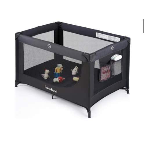 Pamo Babe Portable Crib Baby Playpen with Mattress and Carry Bag (Black)