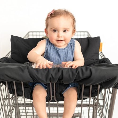 Binxy Baby 2-in-1 Cushy High Chair Cover and Shopping Cart Cover for Baby, Comfortable Cover for Grocery Cart, Universal Fit Cart Cover for Babies, Includes Storage Pouch - Black