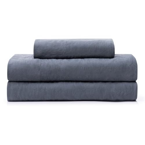 UGG Twin Sheet Set - 3 Piece Soft & Cozy Bedding with Deep Pocket Fitted Sheet (Fits Up to 13”), Flat Sheet and Pillow Sham - Lightweight Sheets for Dorm & Bedroom, Navy Blue (Devon)