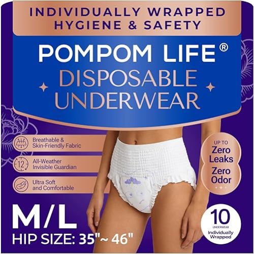 Individually Wrapped Disposable Incontinence Underwear for Women | Maximum Absorbency Adult Diapers | Soft & Breathable Briefs, Disposable Postpartum Underwear for Women Travel