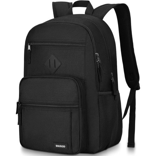 BIKROD Black Backpack for Men and Women, Backpack for School Teens Boys and Girls, Lightweight Casual High School Bookbag, Daily-use Travel Laptop Backpack Fits 15.6 Inch Notebook