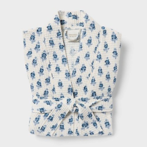 S/M Floral Waffle Bath Robe Blue/White - Threshold™