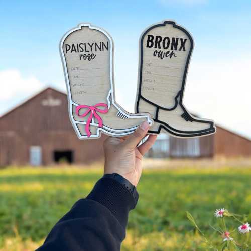 Cowboy boot birth stat sign, cowgirl birth announcement, western birth stat sign, hospital name sign, baby birth stats, wooden name sign