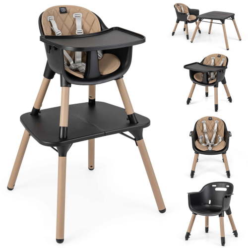 Babyjoy 4 in 1 Baby High Chair Convertible Toddler Table Chair Set with PU Cushion Brown - Walmart.ca