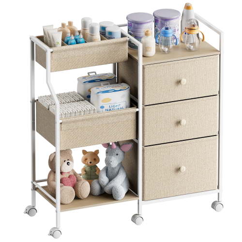 Oxford Cloth Nursery, Bedroom 3 Tiers with Dividers and Drawers Diaper Caddy Organizer for Changing Table, Gray