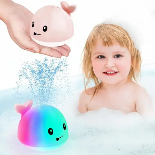 Baby Bath Toys for Kids Ages 1-3, Valentines Day Gift for 1 2 3 Year Girl, Whale Bath Toy Sprinkler Light up Bath Toys for Babies 6-12 Months, Toddler Bathtub Toys Newborn Baby Birthday Gifts