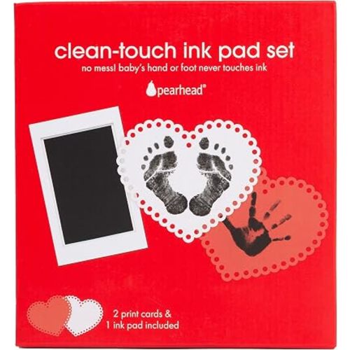 Pearhead Valentine's Day Baby Clean Touch Ink Pad Set, 2 Heart Print Cards