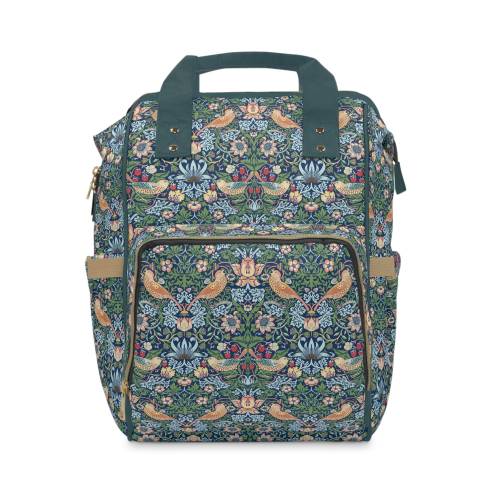 STRAWBERRY THIEF William MORRIS Cottagecore Aesthetic Diaper Backpack, Whimsical Flowers Birds Diaper Bag, Bohemian Garden Floral Backpack