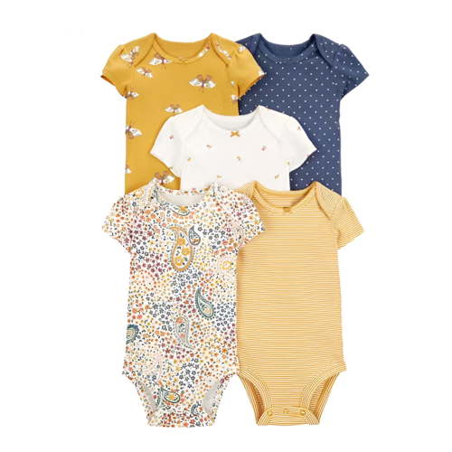 Summer New Baby Short Sleeve Bodysuits Layette 5PCS Sets Cartoon Printed Onesie Breathable Dailywear 6-9 month