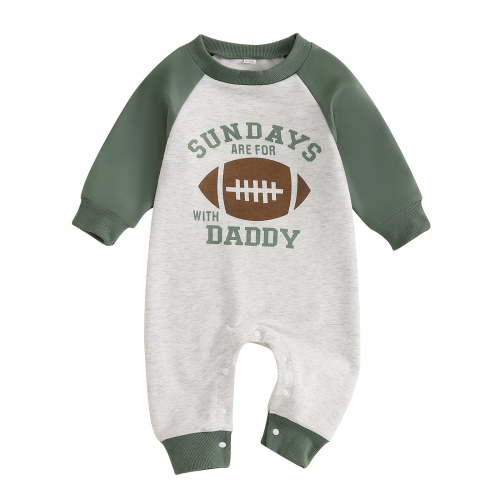 Elippeo Baby Boy Jumpsuit Fashion Long Sleeve Round Neck Football Print Newborn Romper Playsuit 3 6 12 18 Months