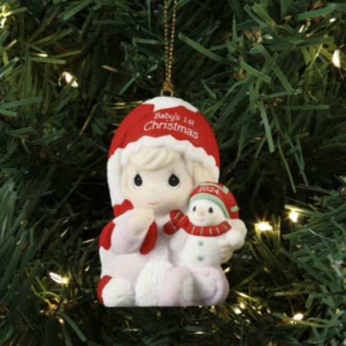 Precious Moments 241005 Baby’s First Christmas Dated 2024 Girl Bisque Porcelain Ornament