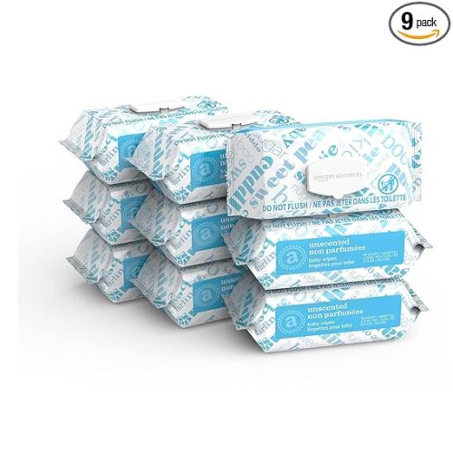 Amazon Elements Baby Wipes, Unscented, Alcohol-Free, With Aloe and Vitamin E, 810 Count, Flip-Top Packs