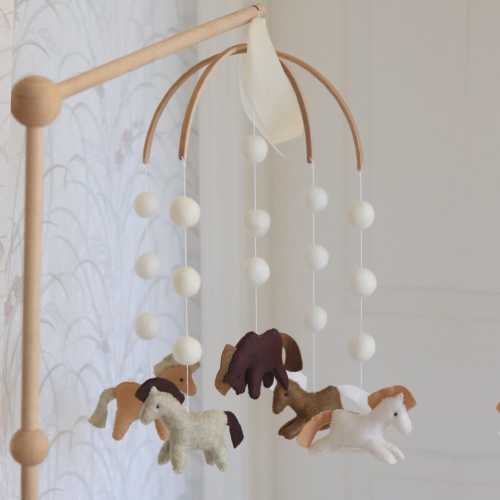 Handmade Horse Baby Mobile: Felt Horses & Wool Balls, Western Nursery Decor
