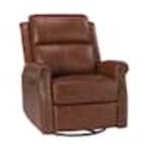JAYDEN CREATION Kaletan Traditional Brown Genuine Leather Power Sliding and Rocking Swivel Recliner Nursery Chair with Rolled Arms RCCZ0750-BRN