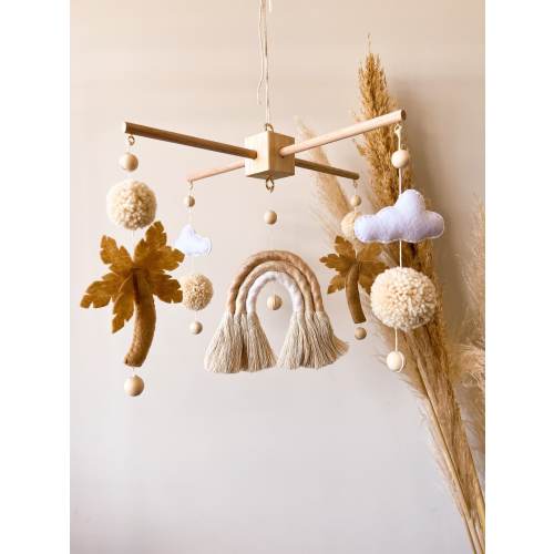 Boho neutral palm tree baby mobile