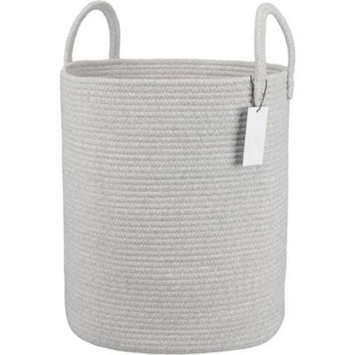 LISM 58L Cotton Rope Laundry Basket Hamper for Clothes Woven Storage Basket for Living Room(Light Grey)