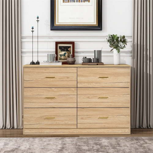 Kadyn Chest of Drawer, 6 Double Drawer Dresser for Bedroom, Modern Storage Cabinet for Living Room, Natural Dresser